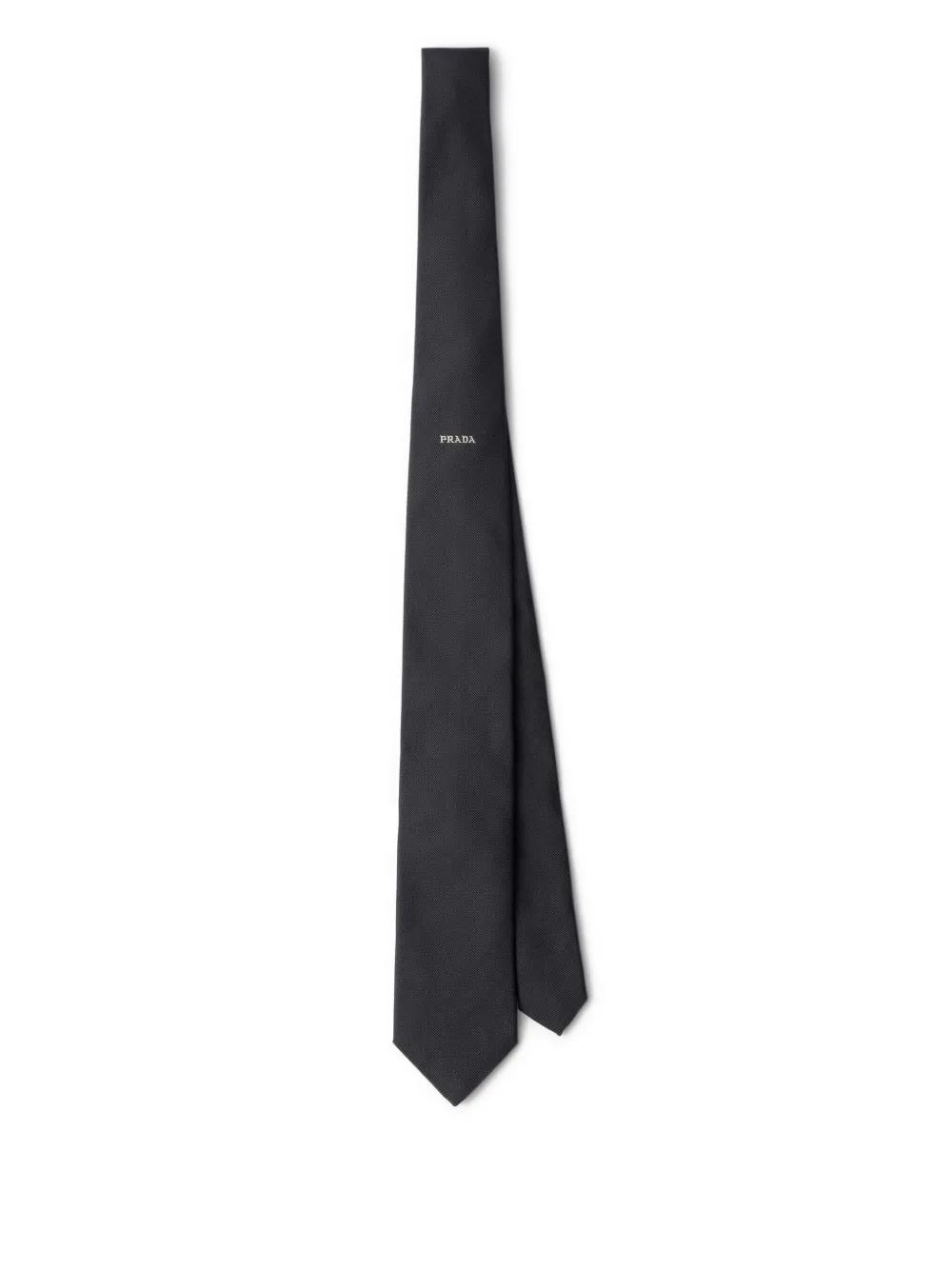 PRADA ダブルフェイスネクタイ ブラック グレー prada-grey-7Cm-Silk-Tie.jpeg