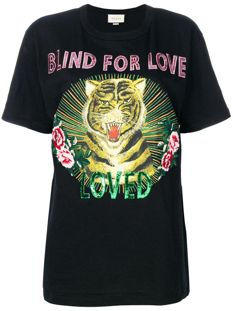 Gucci Cotton Blind For Love Tiger Print T-shirt in Black - Lyst
