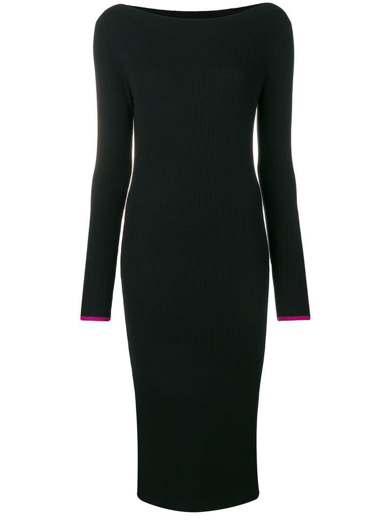Calvin Klein Synthetic Long-sleeve Fitted Sweater Dress in Black - Lyst