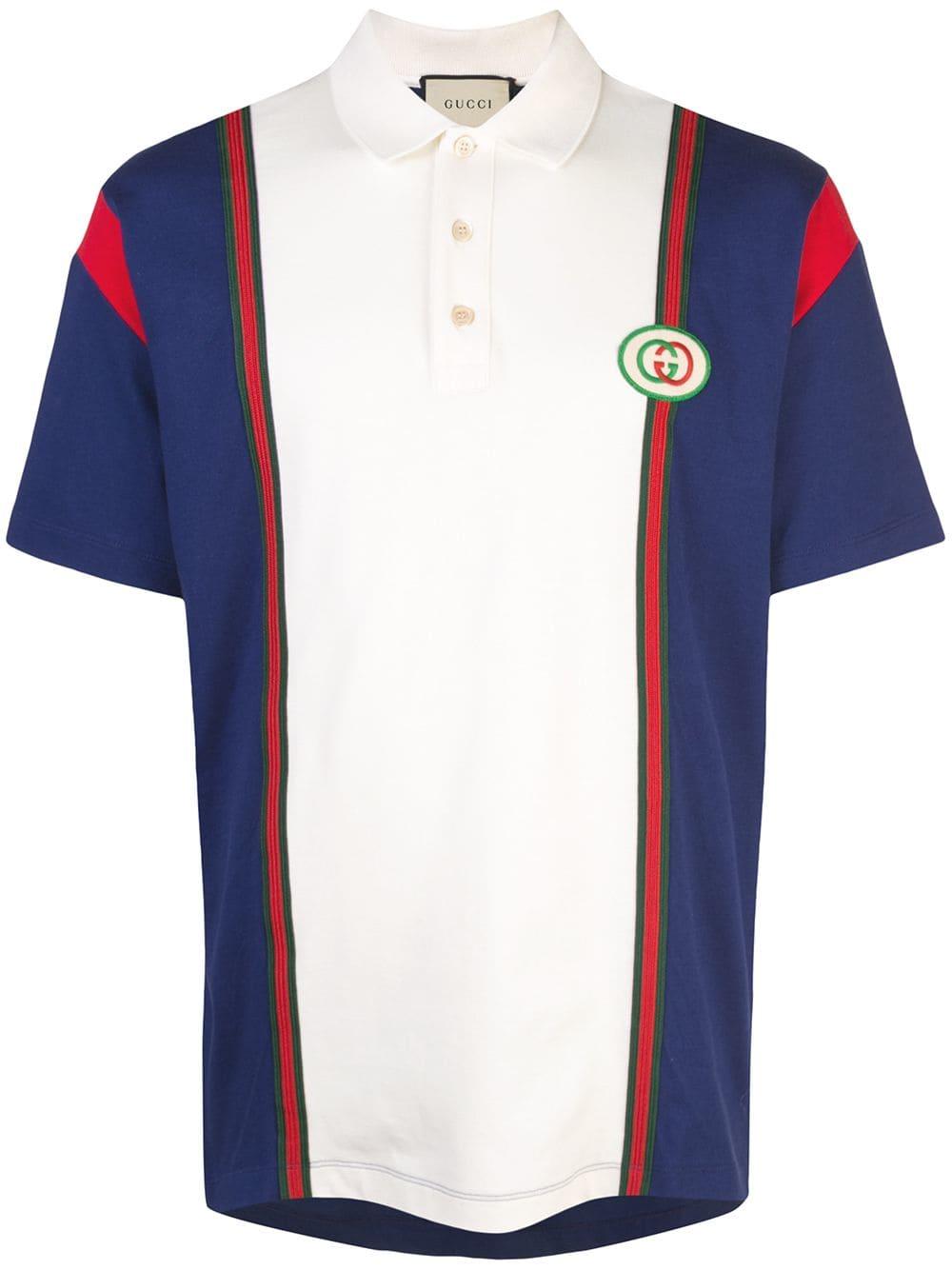Gucci Cotton Paneled Polo Shirt in Blue for Men - Lyst