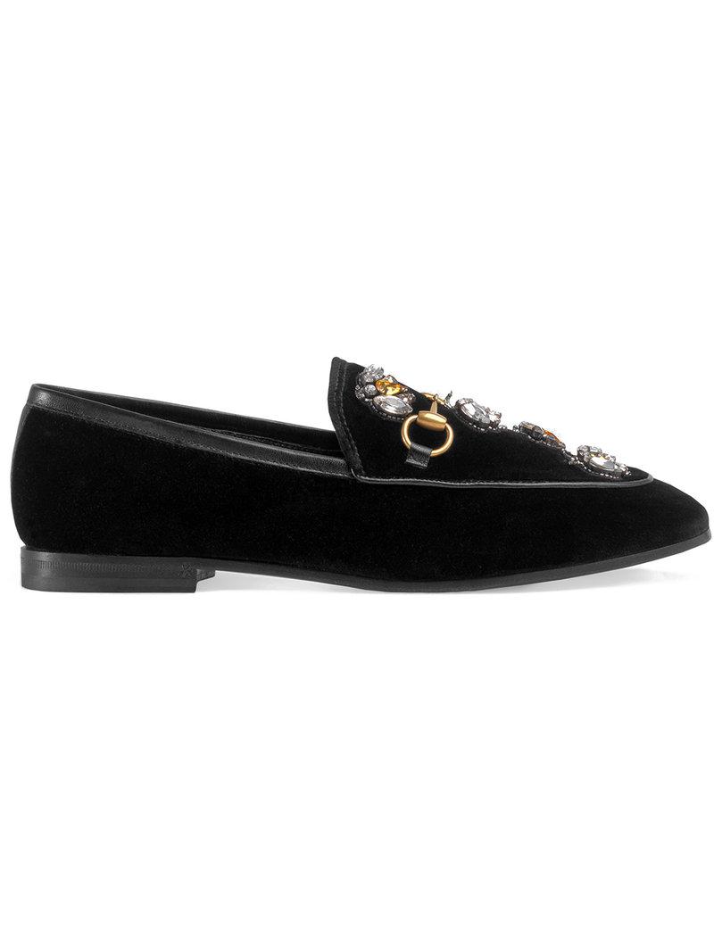 Gucci Jordaan Velvet Loafer With Crystal Bees in Black Lyst UK