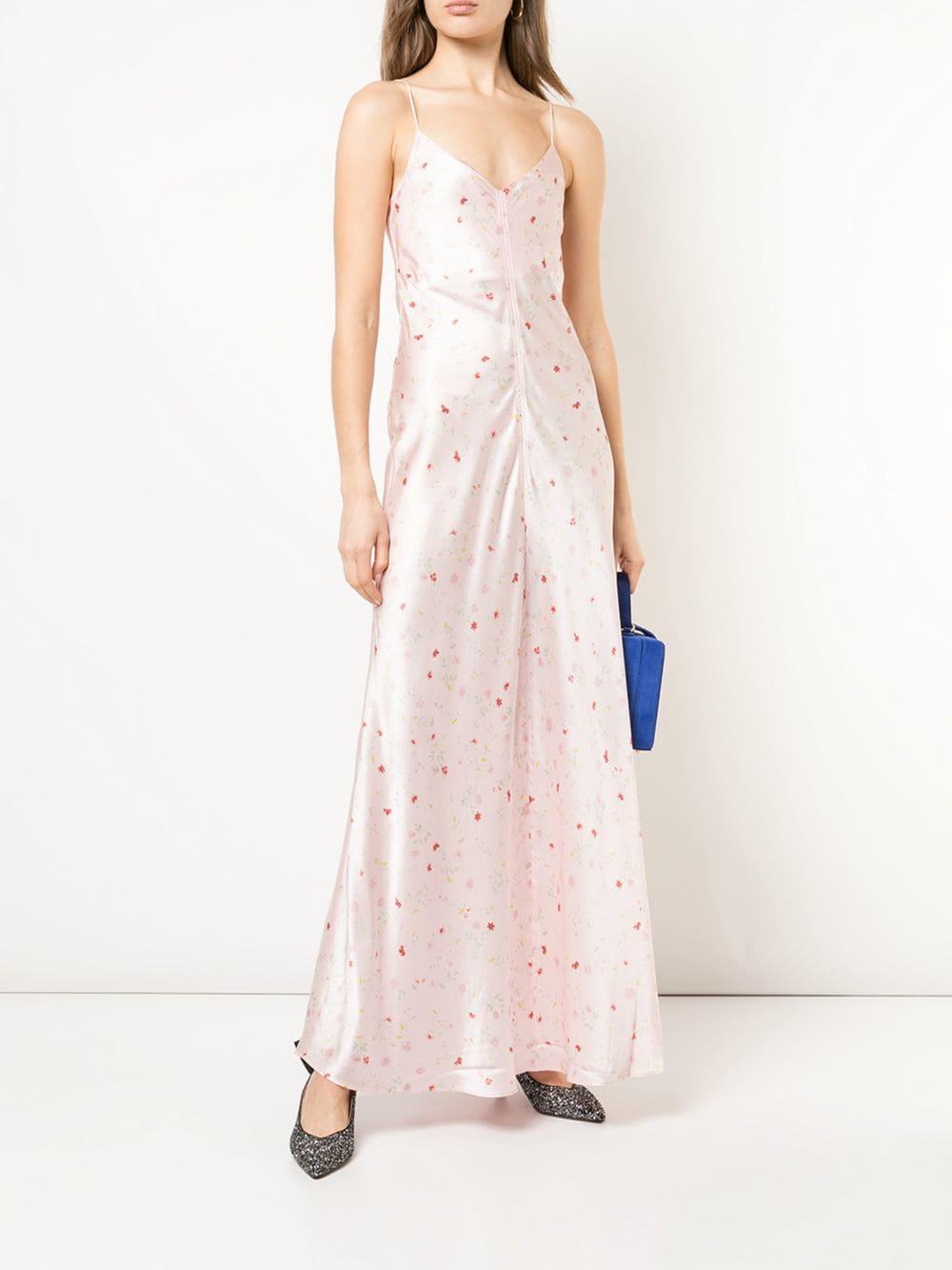 Ganni Floral Silk Slip Dress in Pink | Lyst