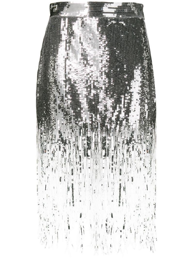 Lyst - MSGM Sequin Fringed Skirt in Metallic