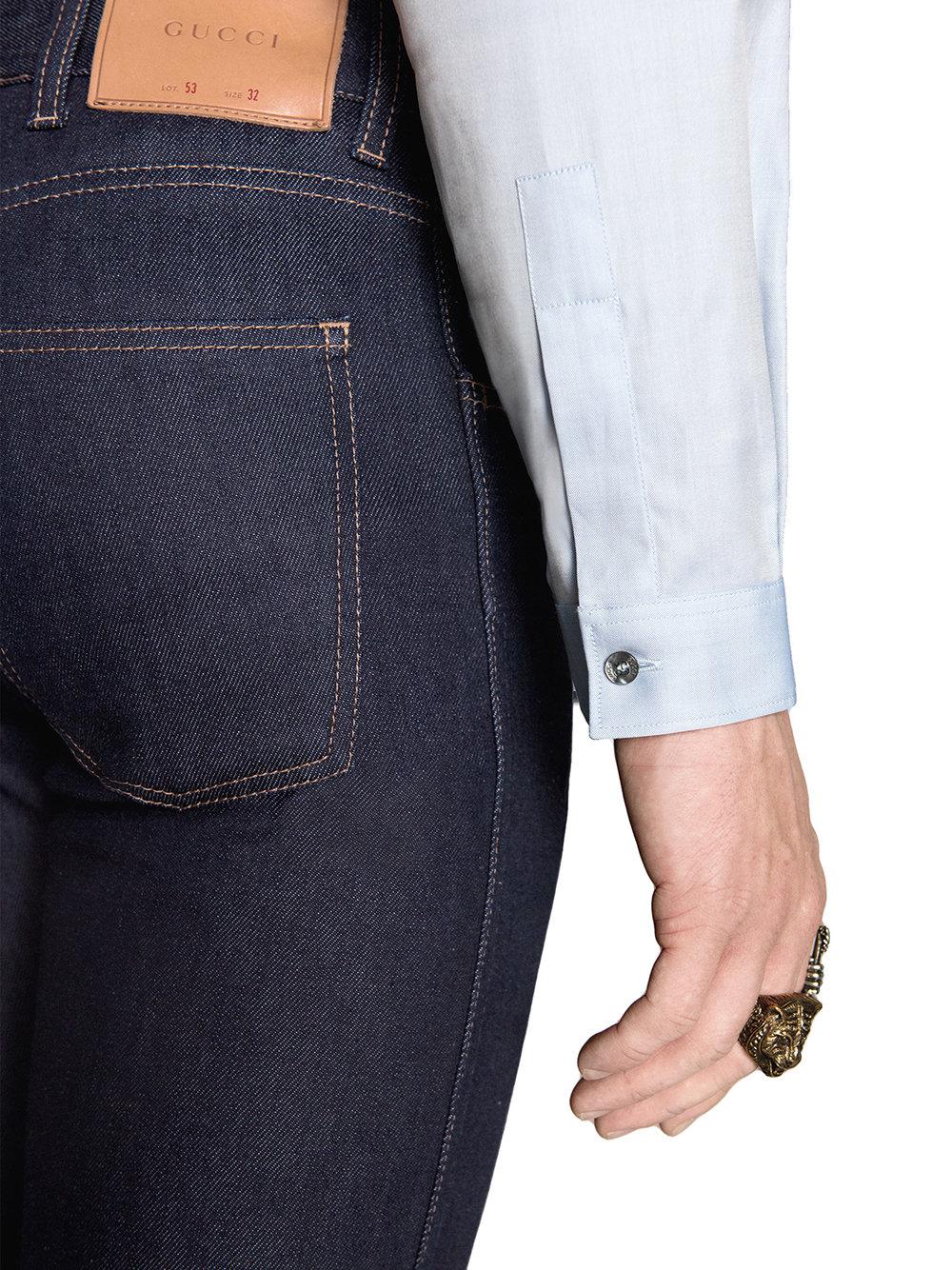 gucci tapered denim pant with web
