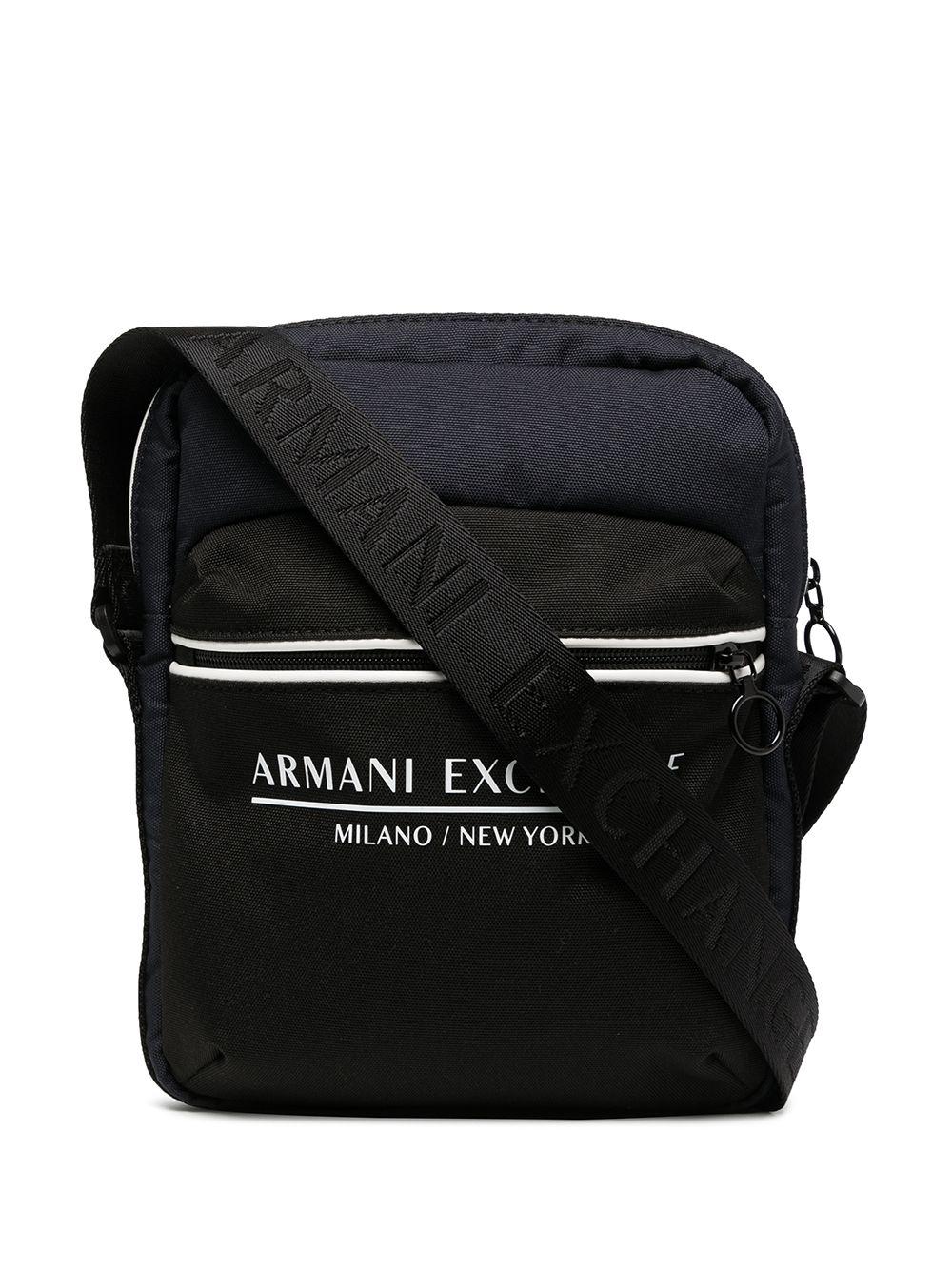 Armani engraved-logo Faux-Leather Shoulder Bag