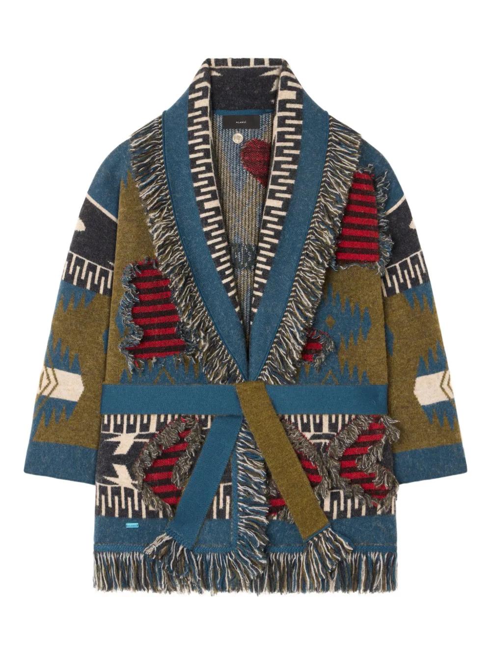 Alanui Fringed Patterned Cardigan in Blue Lyst UK