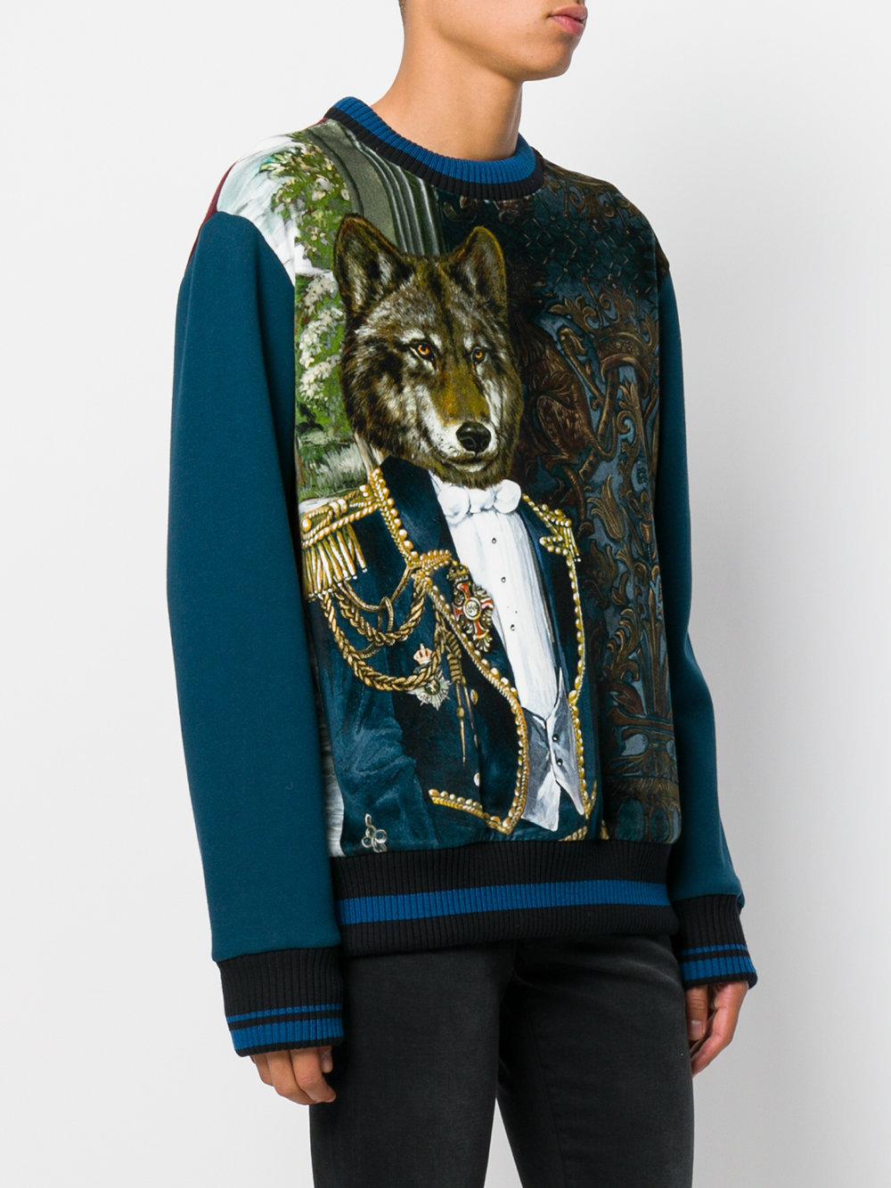 Dolce & Gabbana Cotton Royal Wolf Print Sweatshirt in Blue for Men | Lyst