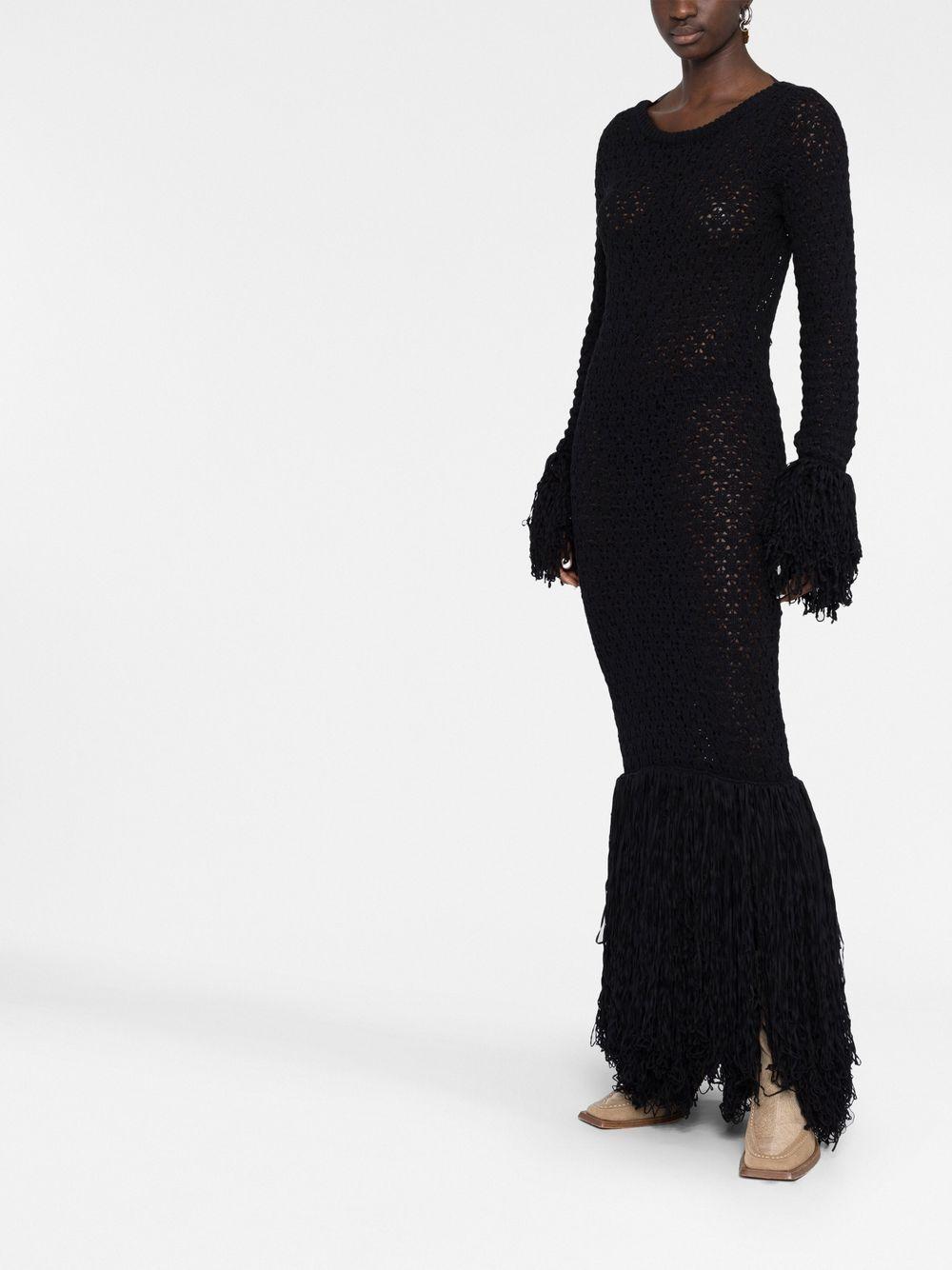 rotate birger christensen cile cotton-blend knit maxi dress ROTATE BIRGER CHRISTENSEN Cille Open-back Fringed Organic Cotton-blend Maxi Dress in Black