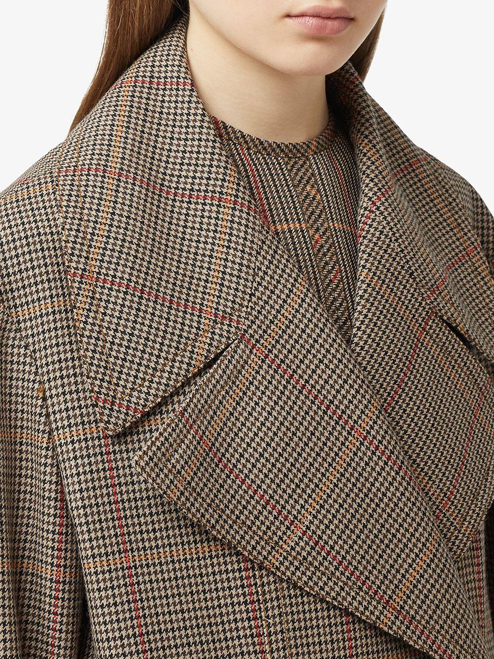 Burberry Houndstooth Check Wool Double-breasted Coat in Natural | Lyst