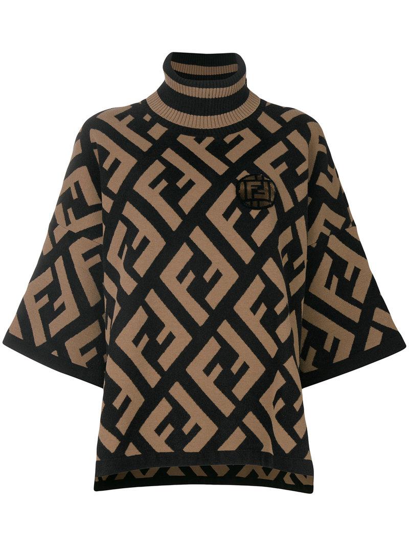 Trafikprop Tid Tochi træ Fendi Fur Logo Flared Turtle-neck Sweater in Tobacco (Brown) - Lyst