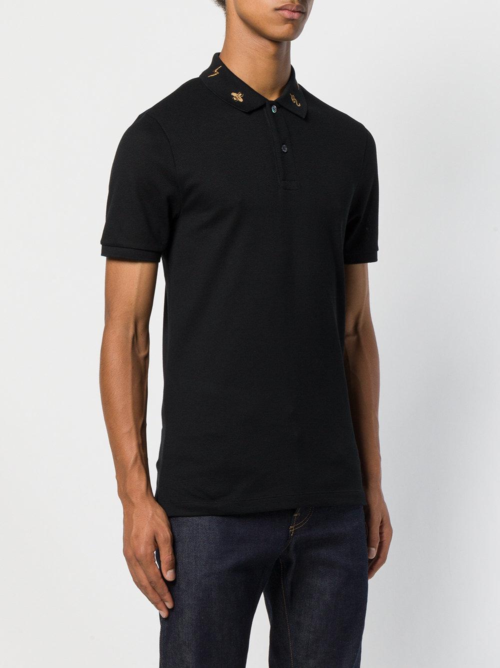 Piket Condenseren postzegel Gucci Cotton Snake Embroidered Polo Shirt in Black for Men | Lyst