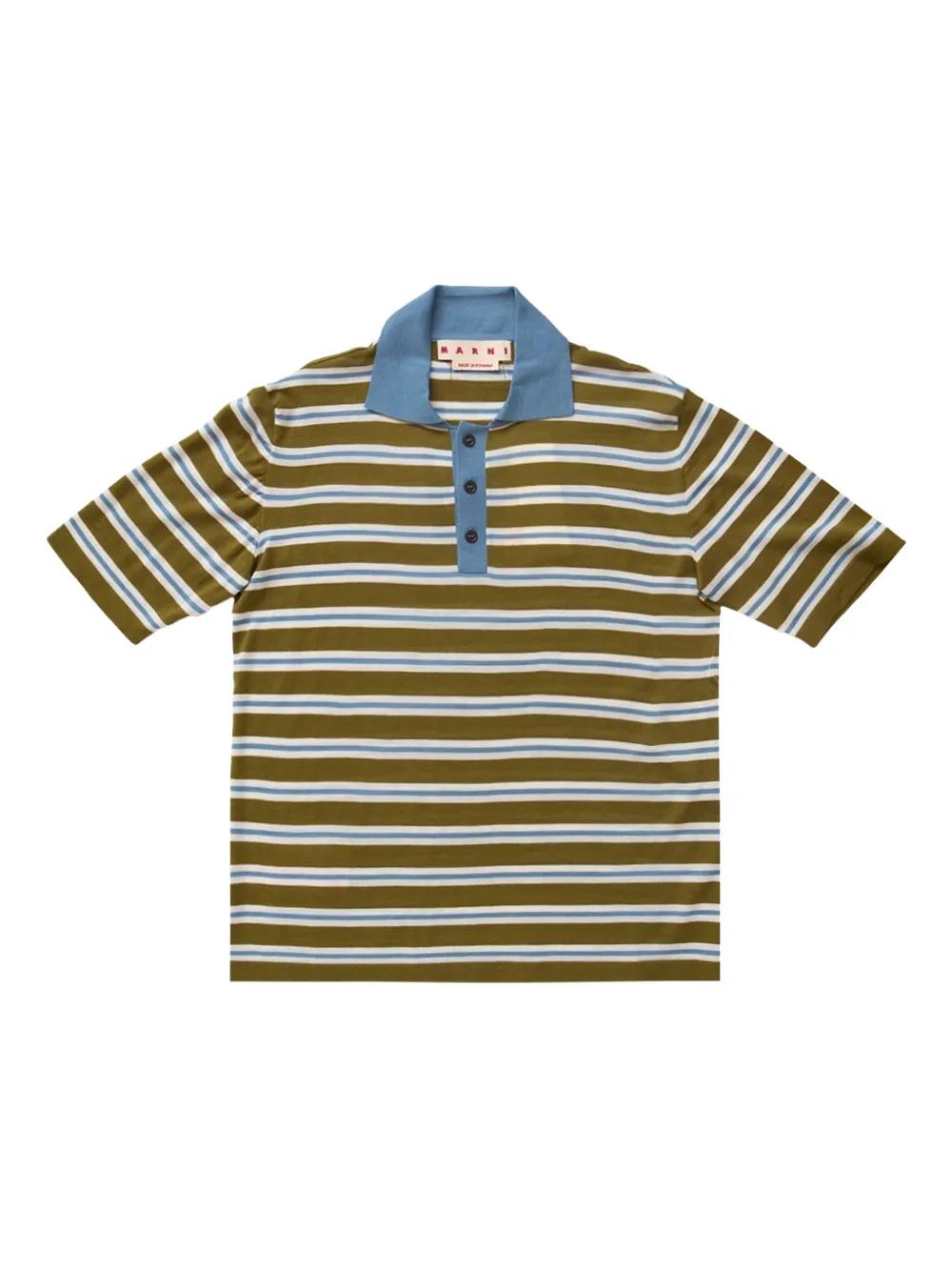 トップス Marni Logo Stripe Polo Shirt Brown and blue striped wool polo shirt | Marni
