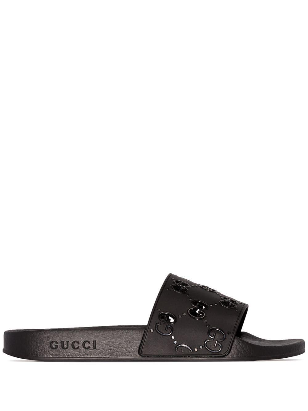 Gucci Rubber Pursuit GG Logo Slides in Black for Men - Save 14% - Lyst