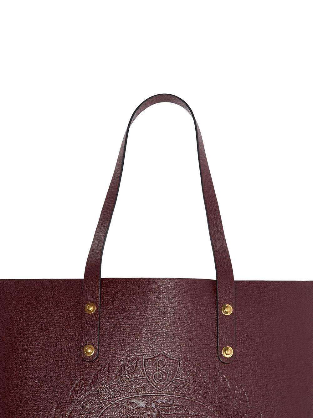 small embossed crest leather tote
