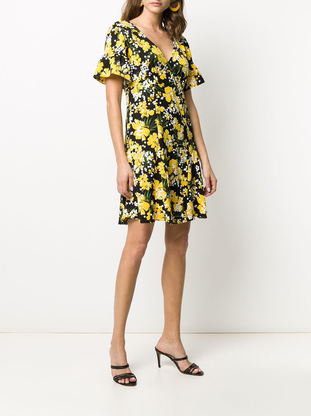 MICHAEL Michael Kors Synthetic Floral Printed Mini Dress in Yellow - Lyst