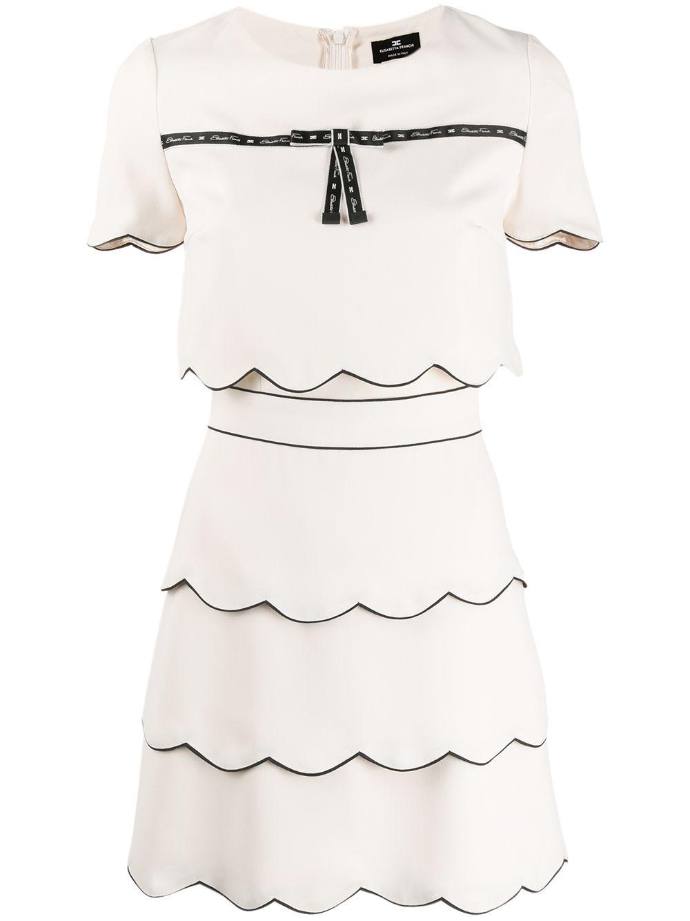 Elisabetta Franchi Synthetic Scalloped Layer Trim Dress in White 