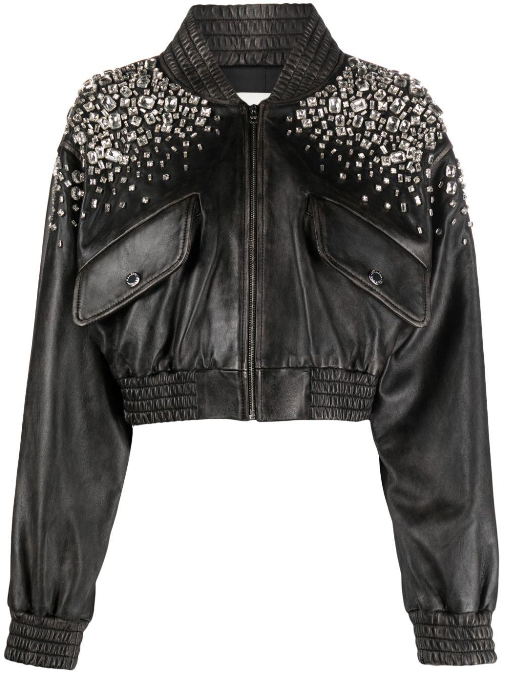 Sandro Crystal-Embellished Leather Jacket in Black Lyst UK