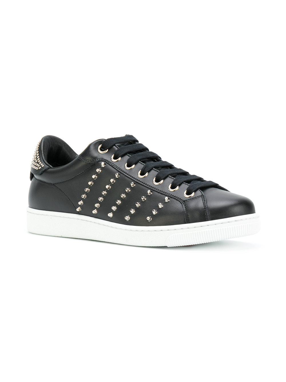 DSquared² Leather Studded Tennis Club Sneakers in Black for Men - Lyst
