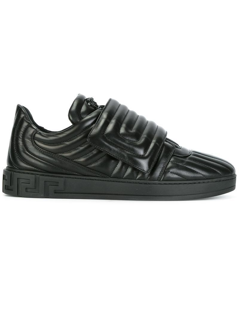 Versace Leather Quilted Greek Key Sneakers in Black for Men - Lyst