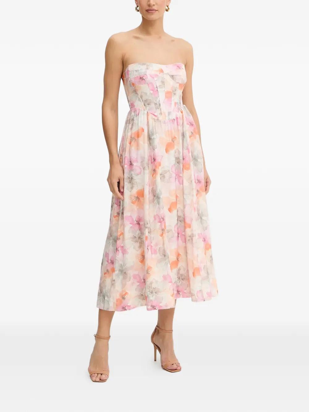 green emerald velvet dress Multi Floral Print Bardot Style Midi Dress  AX Paris