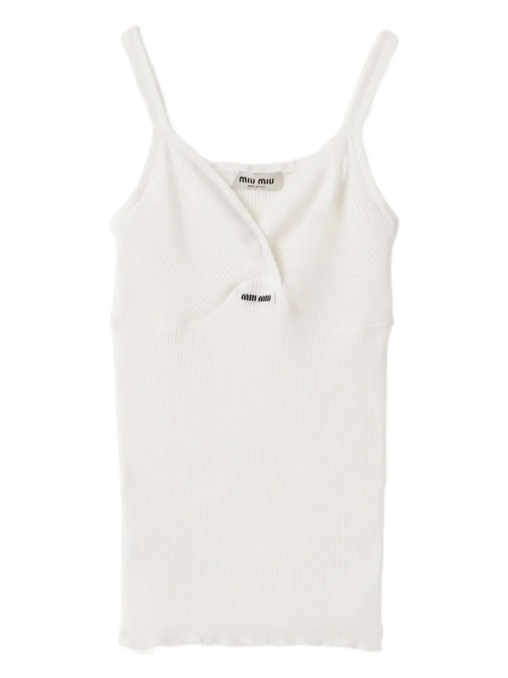 Miu Miu Cotton Knitted Logo Tank Top in White | Lyst