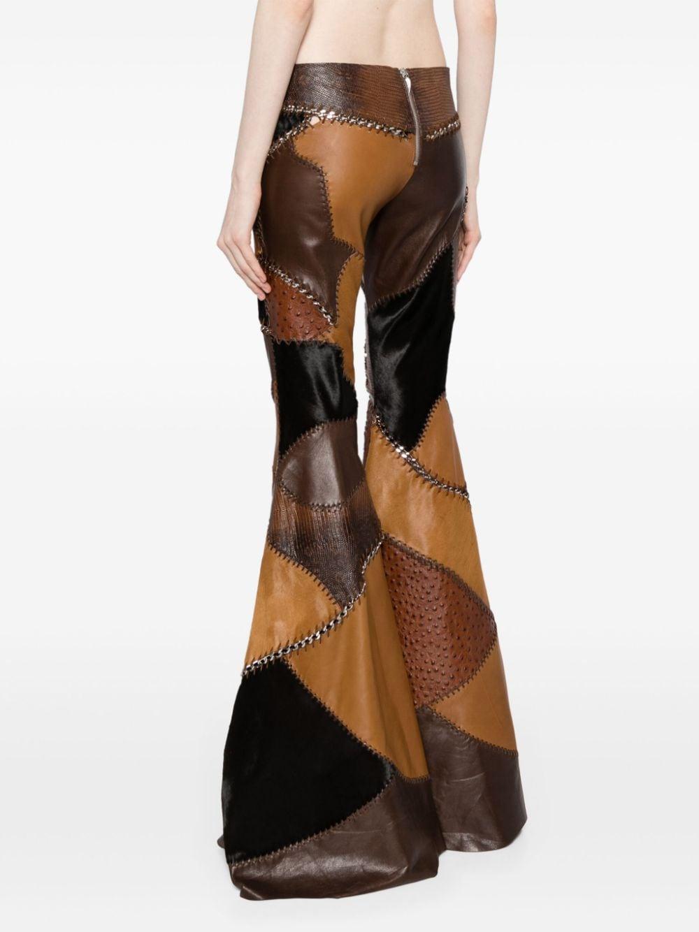 Roberto Cavalli Patchwork Flared Leather Trousers in Brown Lyst