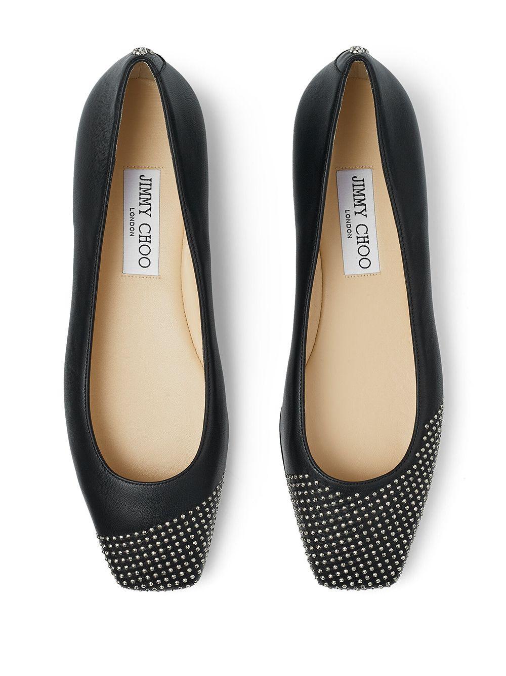 Jimmy Choo Davia Square-toe Studded Leather Ballet Flats in Black 