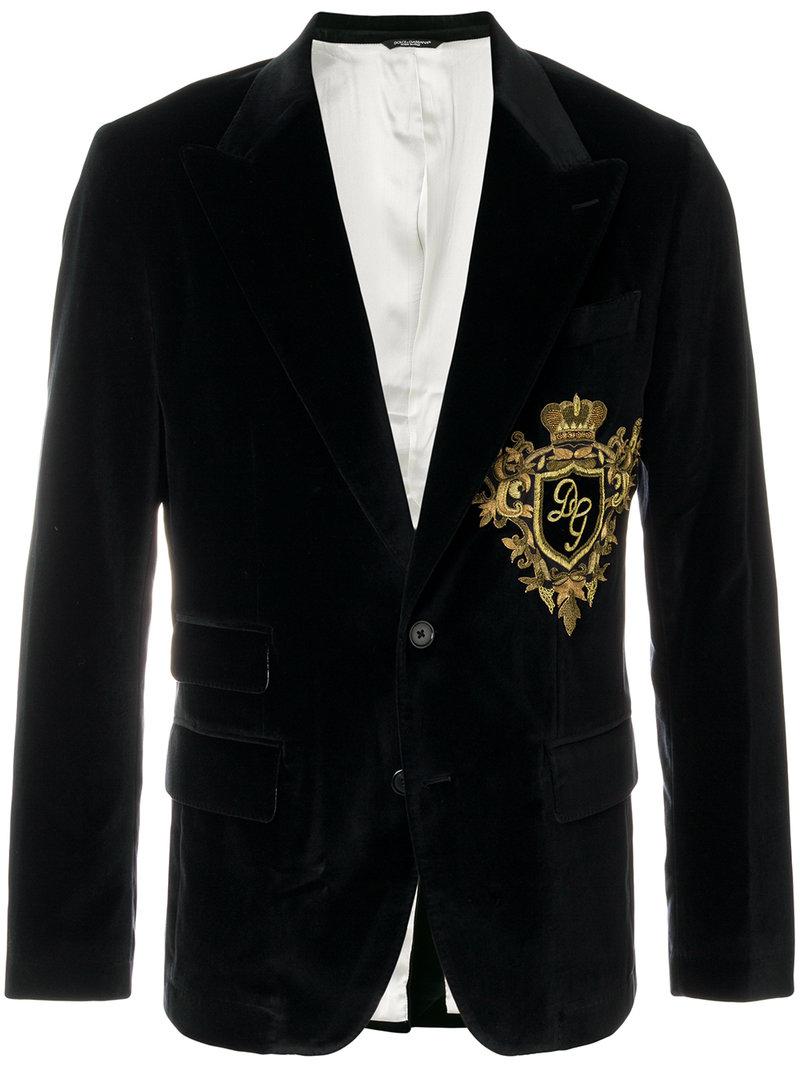 Dolce & Gabbana Logo Crest Velvet Blazer in Black for Men
