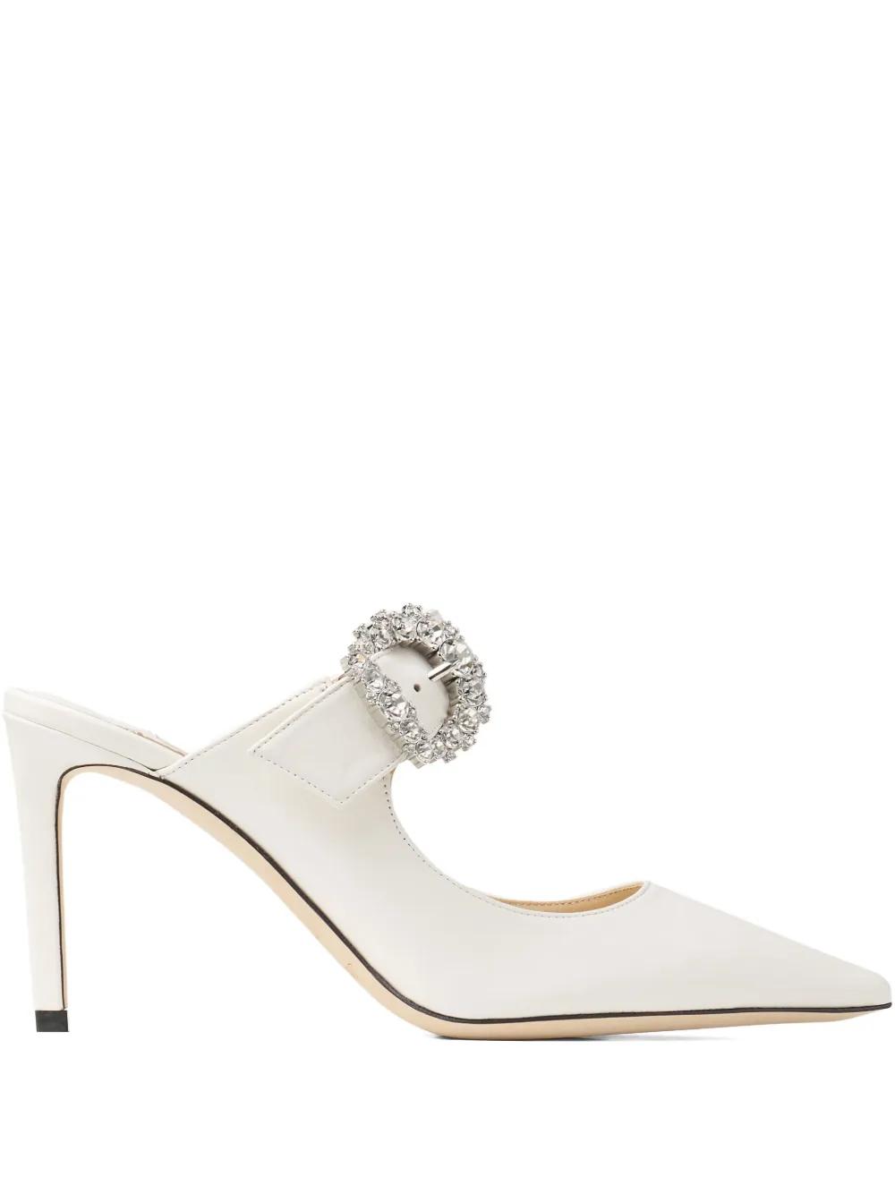 Jimmy Choo 85Mm Cherisi Crystal-Buckle Mules in White | Lyst Australia