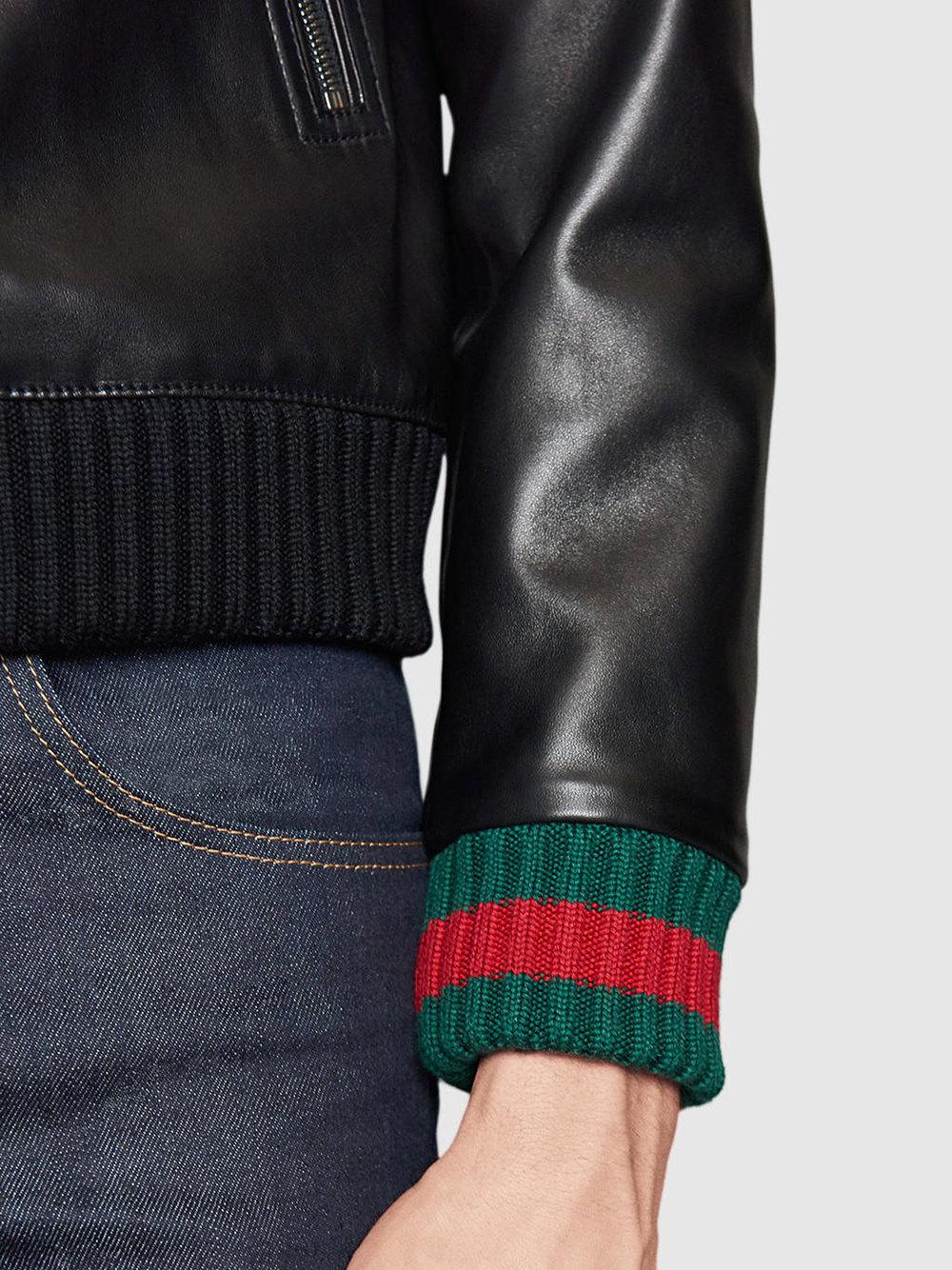 gucci leather jacket with web
