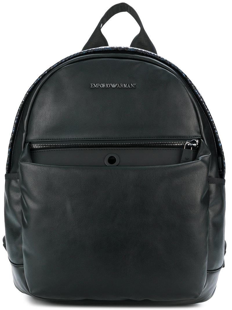 Emporio Armani Leather Snake Effect Backpack in Black for Men - Lyst