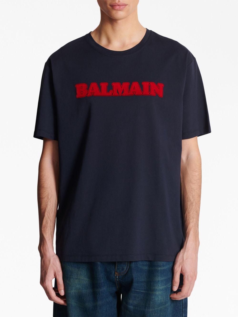 Balmain Retro Flocked Logo T-Shirt in Blue for Men Lyst UK
