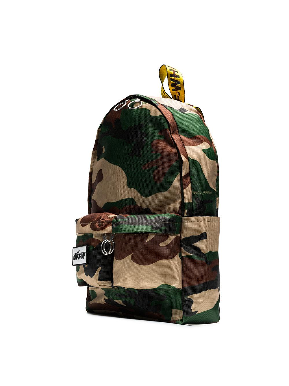 Mens Backpacks Off-White c/o Virgil Abloh Backpacks for Men Off-White c/o Virgil Abloh Synthetic Arrows Tuc Camouflage Printed Zip Detailed Backpack in Military Black Save 14% 