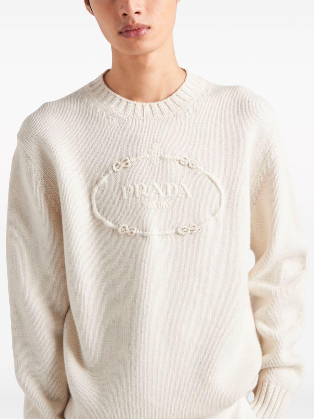 Prada logo-embroidered cashmere jumper - Brown