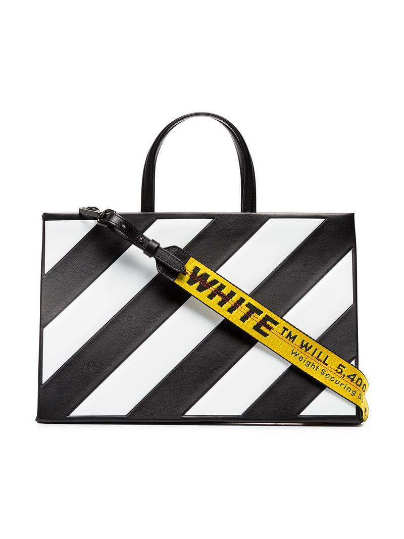 OffWhite c/o Virgil Abloh Cotton Striped Medium Leather Tote Bag in