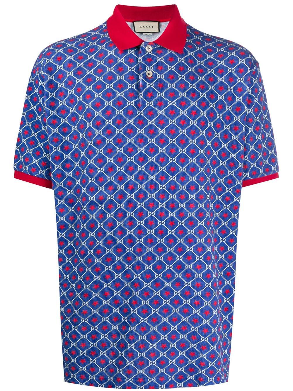 Gucci Cotton GG Pattern Polo Shirt in Blue for Men - Lyst