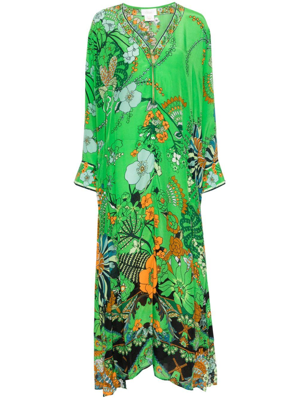 CAMILLA Maxi jurk Met Bloemenprint in het Groen Lyst NL