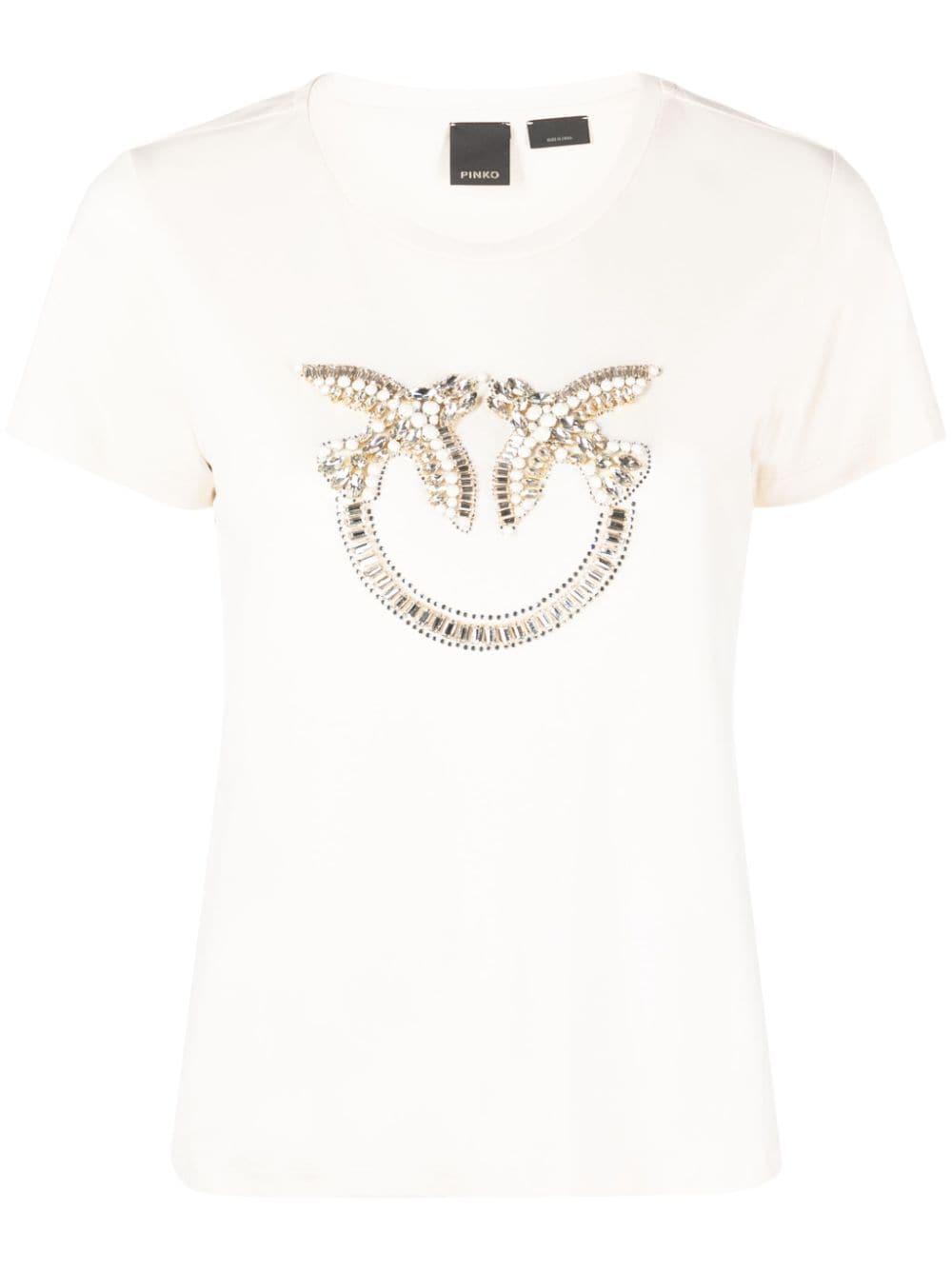 Pinko Love Birds-appliqué Cotton T-shirt in White | Lyst