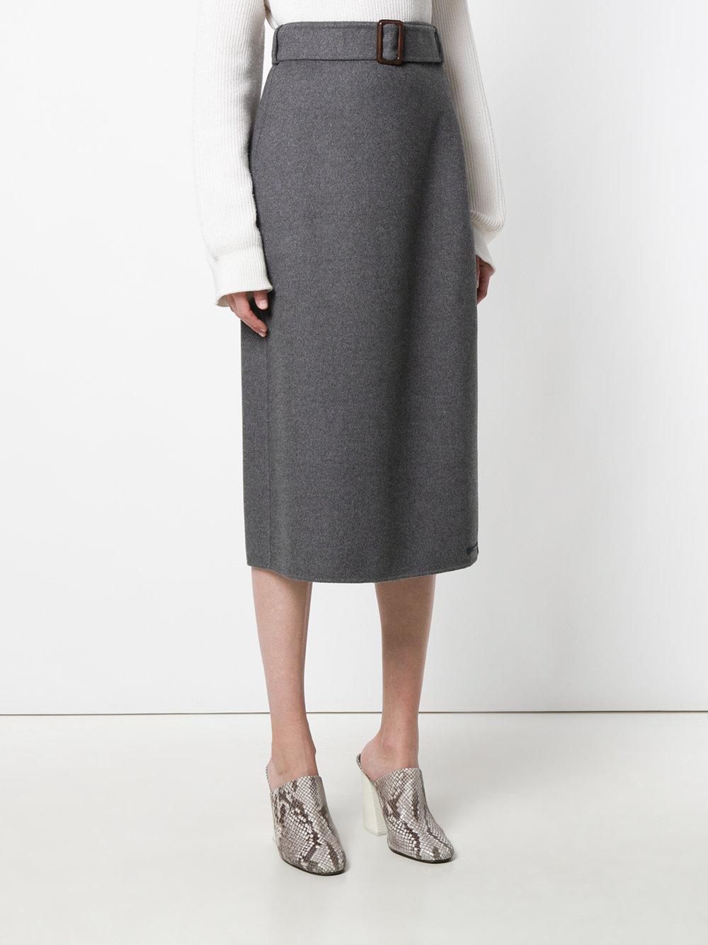 Max Mara Wool Midi Skirt in Grey (Gray) - Lyst