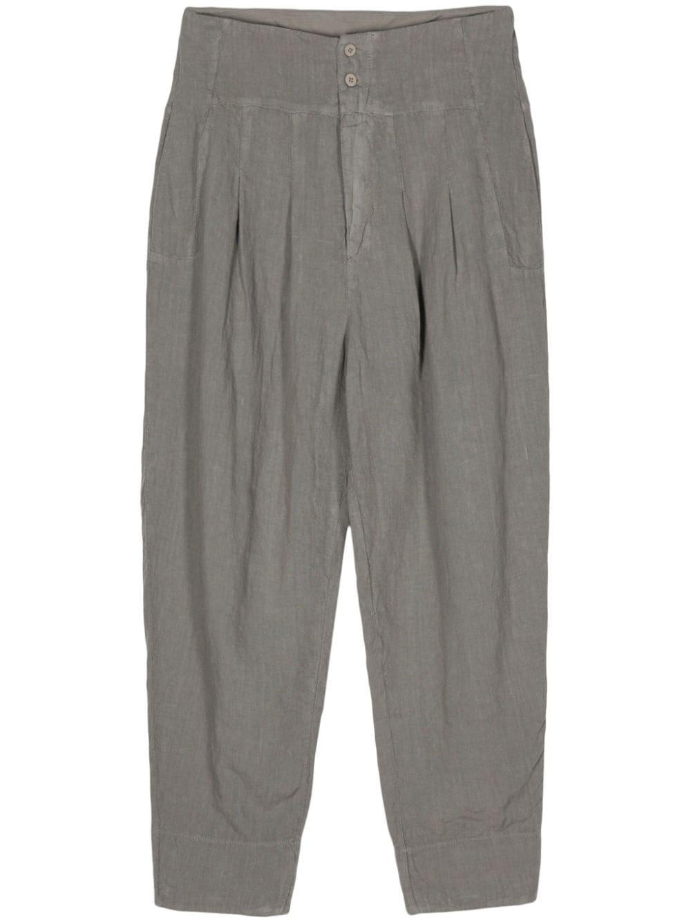 Grey linen cropped trousers new arrivals