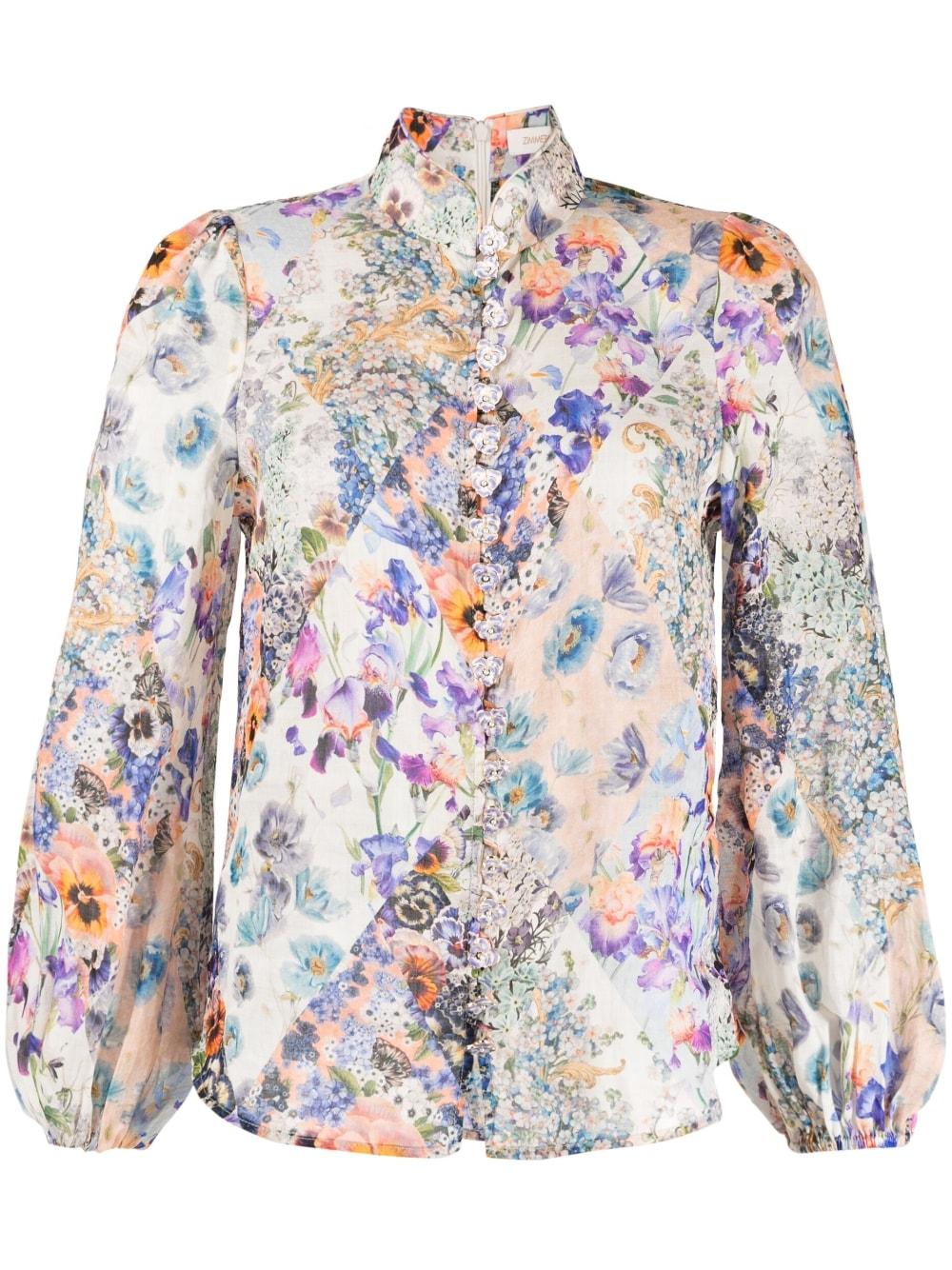 Zimmermann Floral Print Blouse in White | Lyst