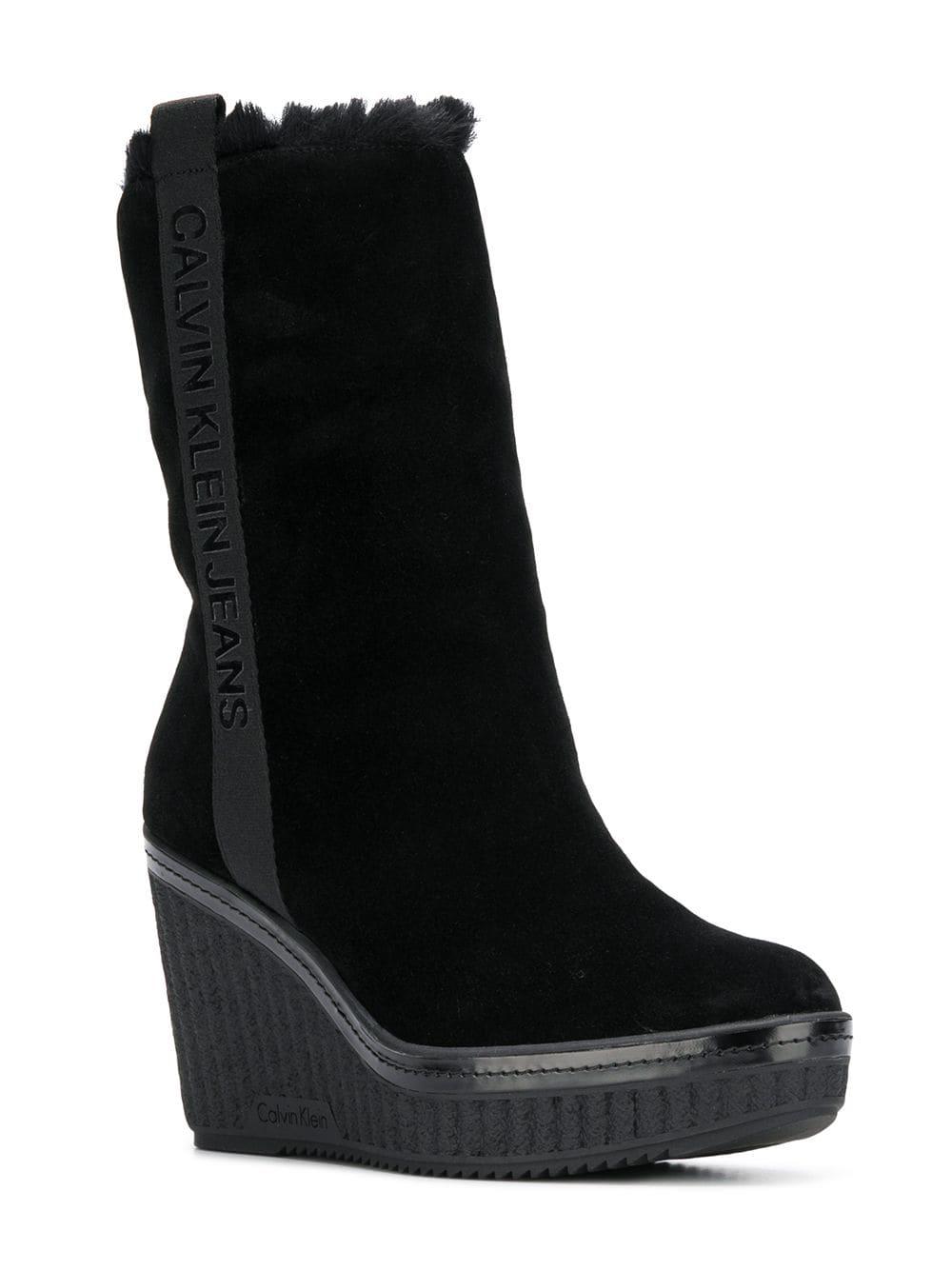 Calvin Klein Denim Wedge Boots in Black - Lyst