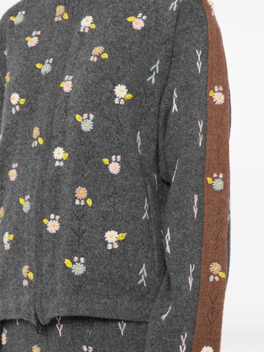 YANYAN KNITS レディース グレー エンブロイダリー カーディガン  