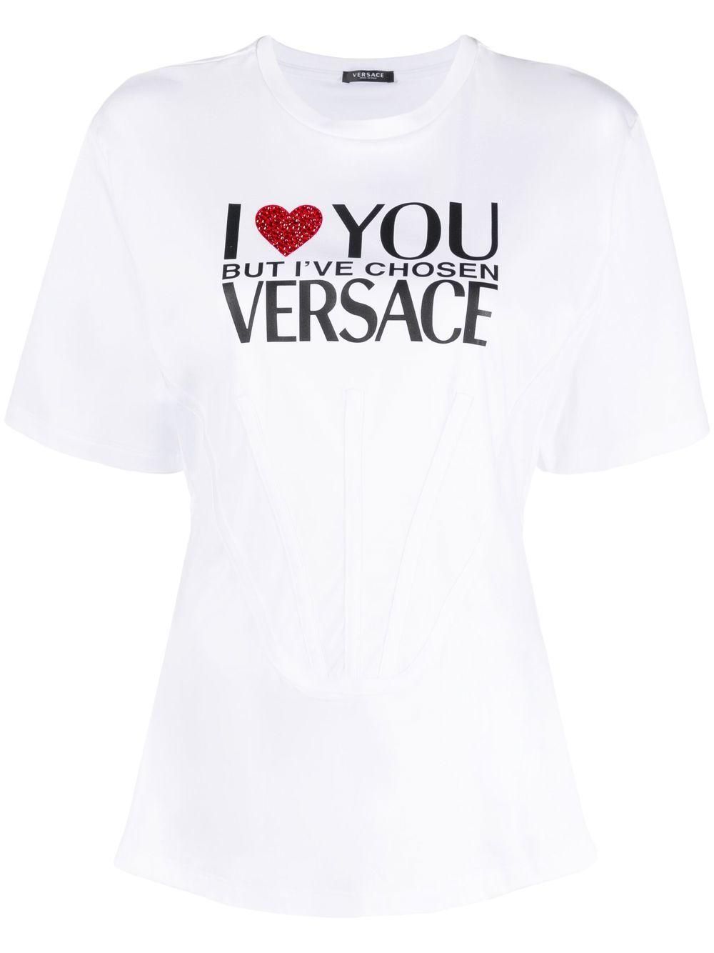 Versace Slogan-print Cotton T-shirt in White | Lyst