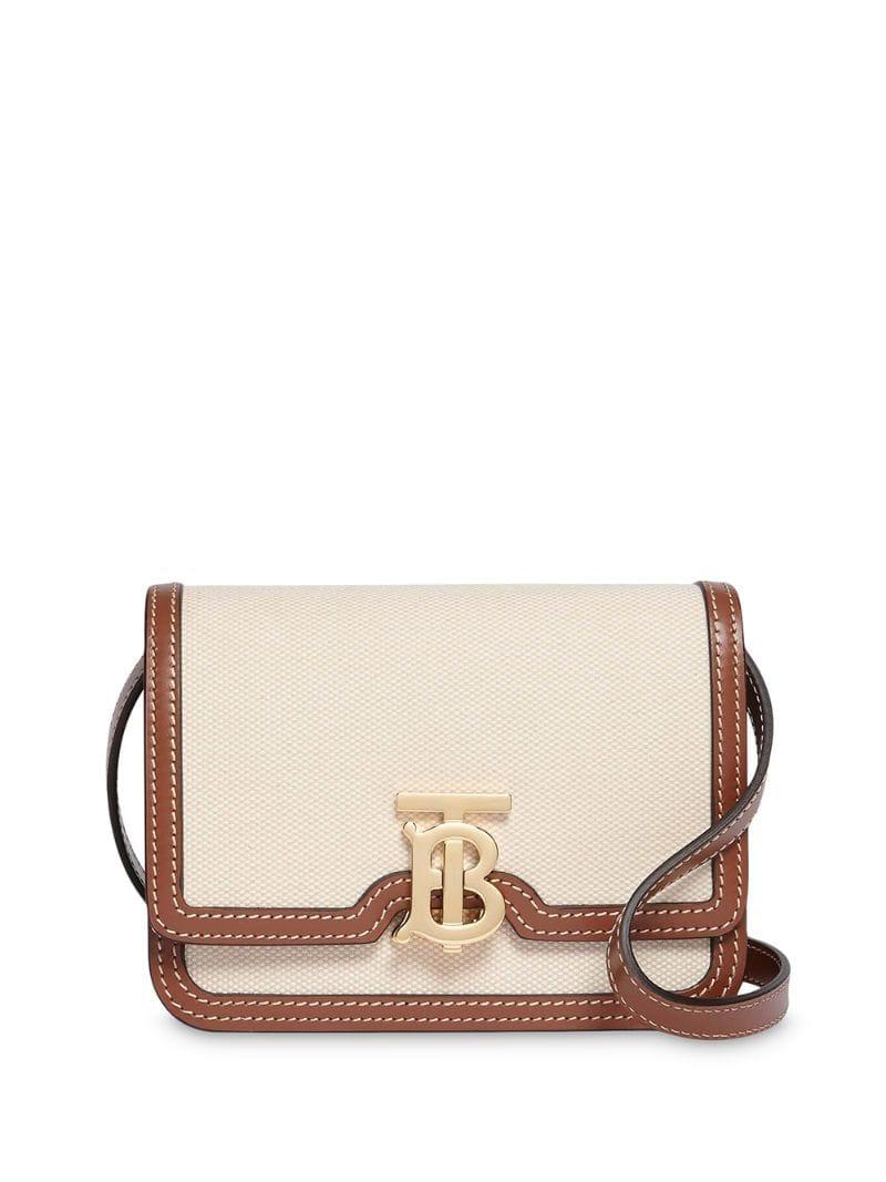 Burberry Mini Two-tone Canvas And Leather Tb Bag in White - Lyst