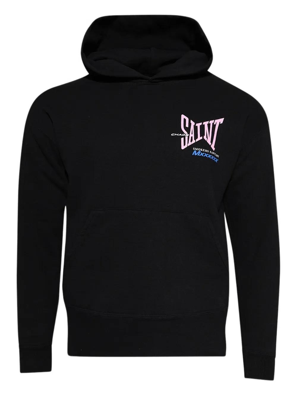 【SAINT Mxxxxxx】HOODIE/LOGO SAINT MXXXXXX Logo-Appliquèd Distressed Cotton-Jersey Hoodie