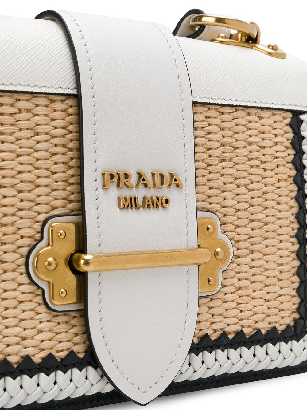 prada cahier straw and leather bag