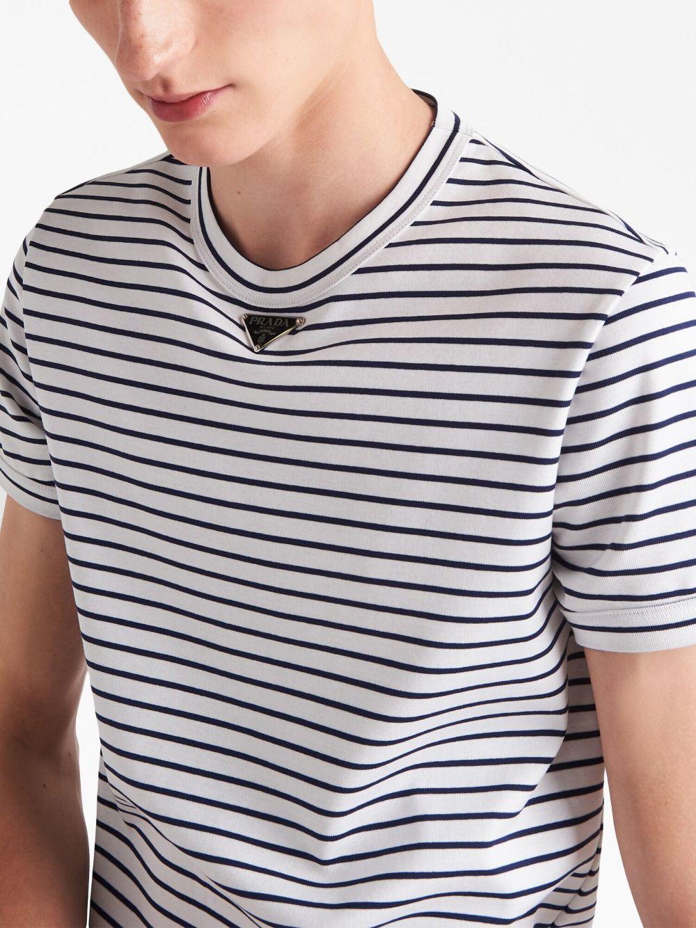 Prada Triangle-logo Stripe-print T-shirt in Blue for Men | Lyst
