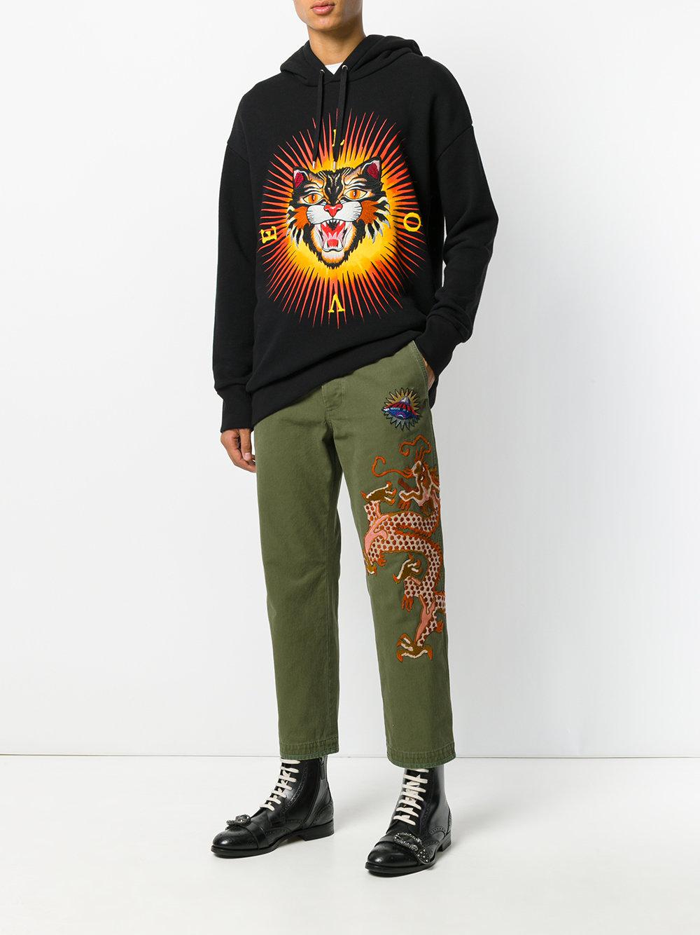 Gucci Cotton Military Embroidered Dragon Trousers in Green for Men - Lyst