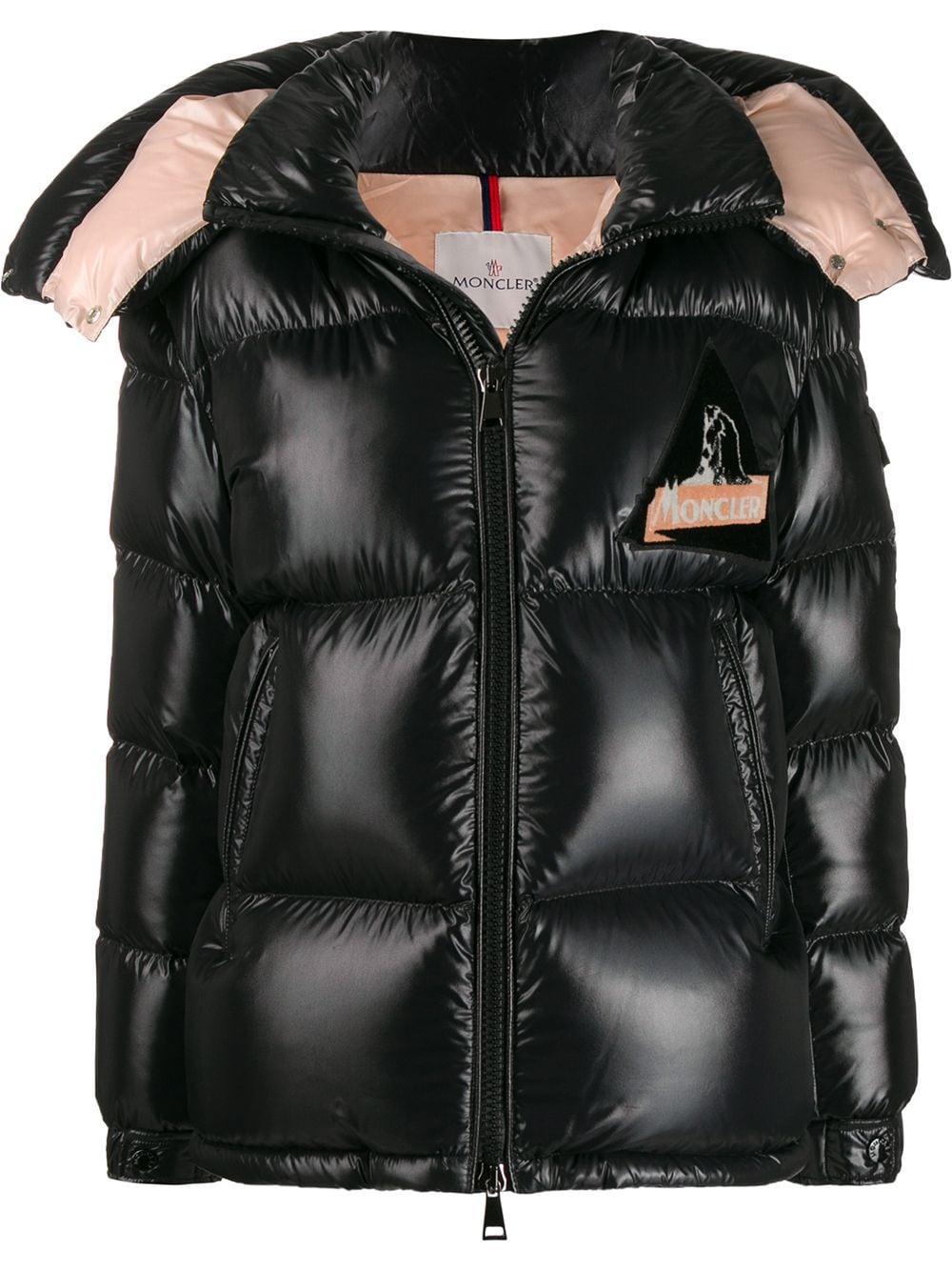 Moncler Synthetic Logo Patch Puffer Jacket in Black | Lyst